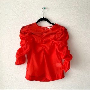 NWT H&M Blouse S2 | Ruched Sleeves & Chest - Red